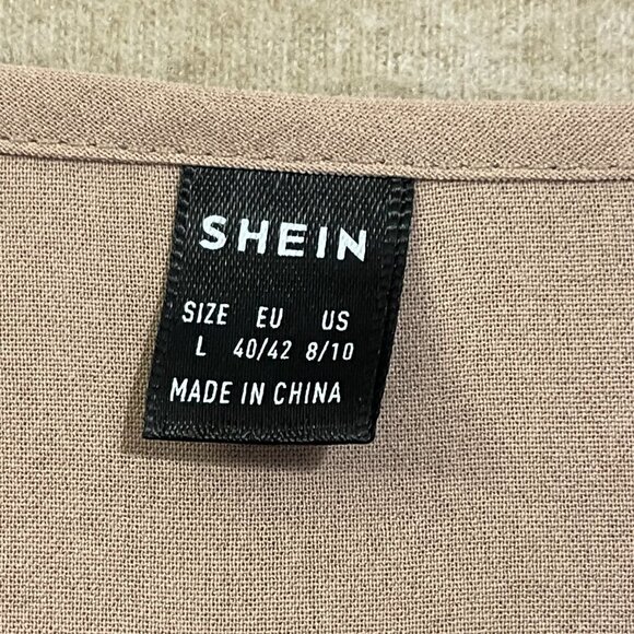 Shein Blouse Women's Large Tan Pullover Flutter Sleeves - Picture 5 of 11